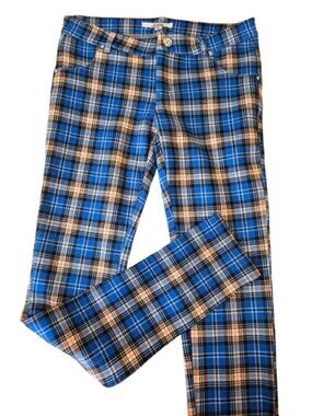 NWT VO Virgin Only Y2K Blue Plaid Skinny Pants XL Style 802